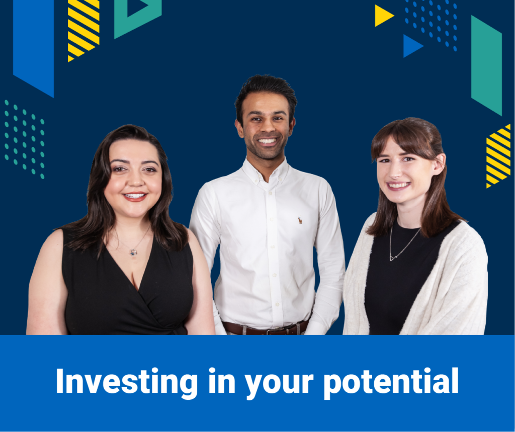 Image of graduates from the Scottish Government Programme with the words: Investing in your potential.
